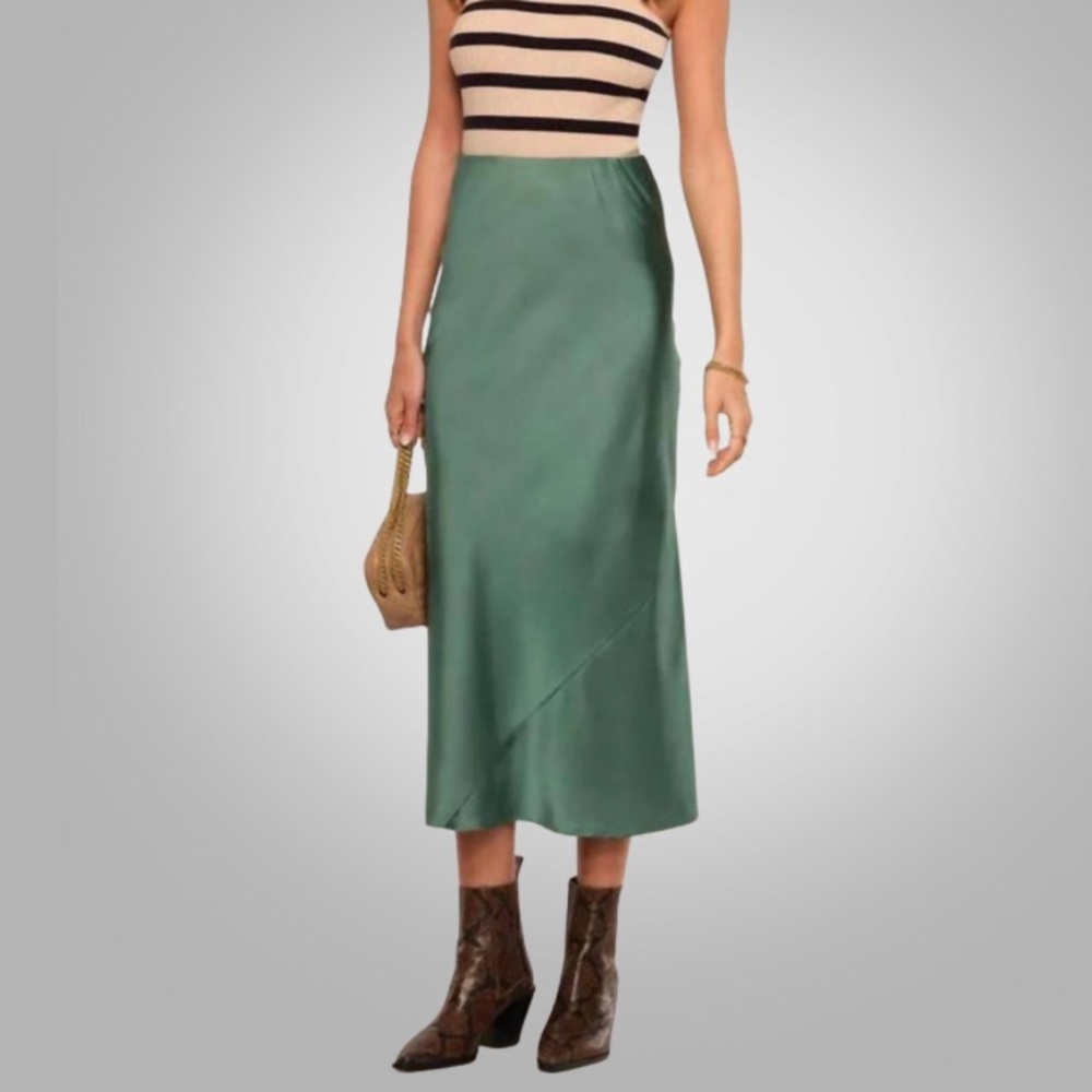 Heartloom Teal Satin Midi Slip Skirt Size M
